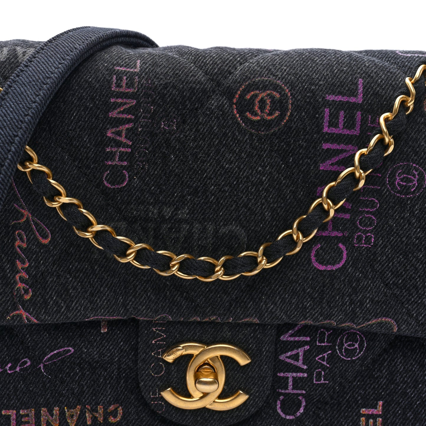 Denim Quilted Denim Mood Large Flap Black Multicolor