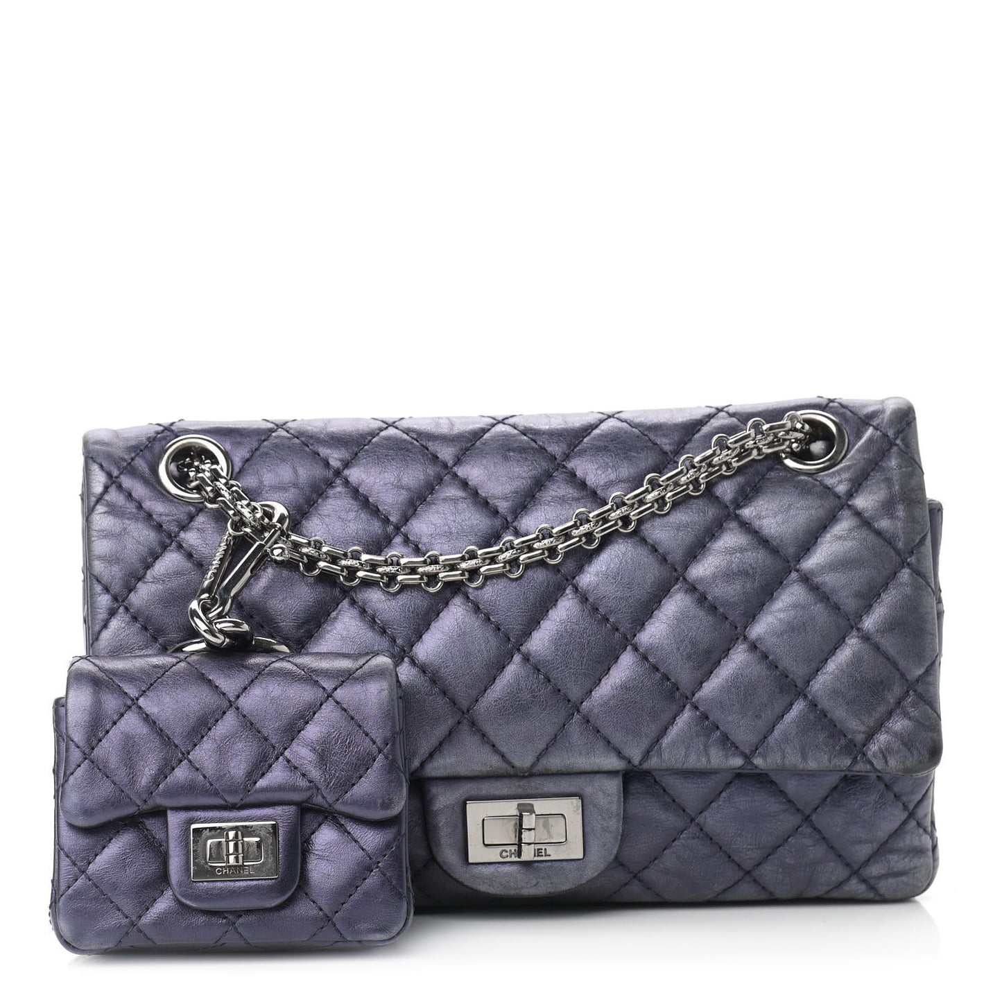 Metallic Aged Calfskin Quilted 2.55 Reissue 225 Flap Blue