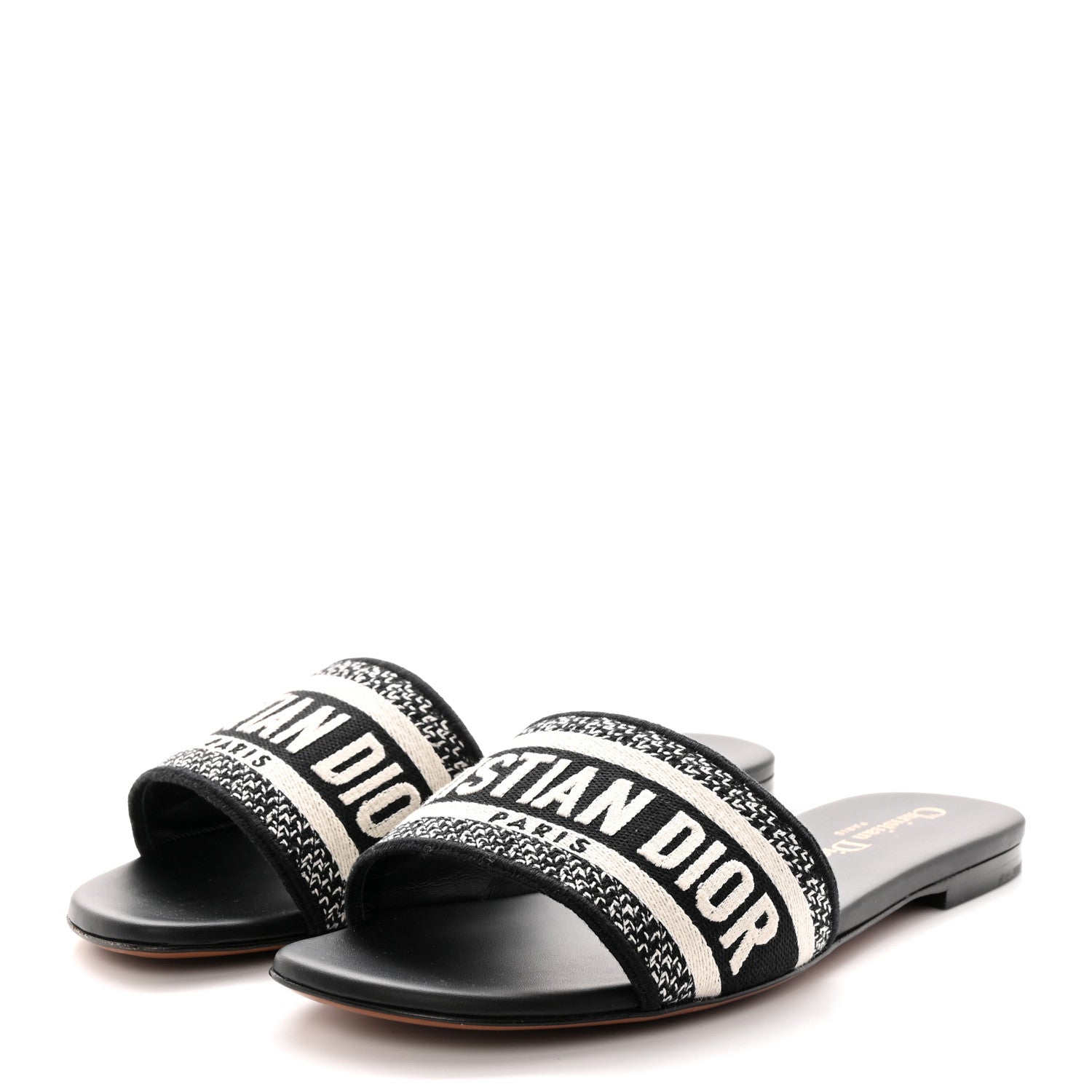 Christian Dior Canvas Embroidered Dway Mules Slide Sandals 37 Black 3 of 10