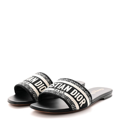 Christian Dior Canvas Embroidered Dway Mules Slide Sandals 37 Black 3 of 10