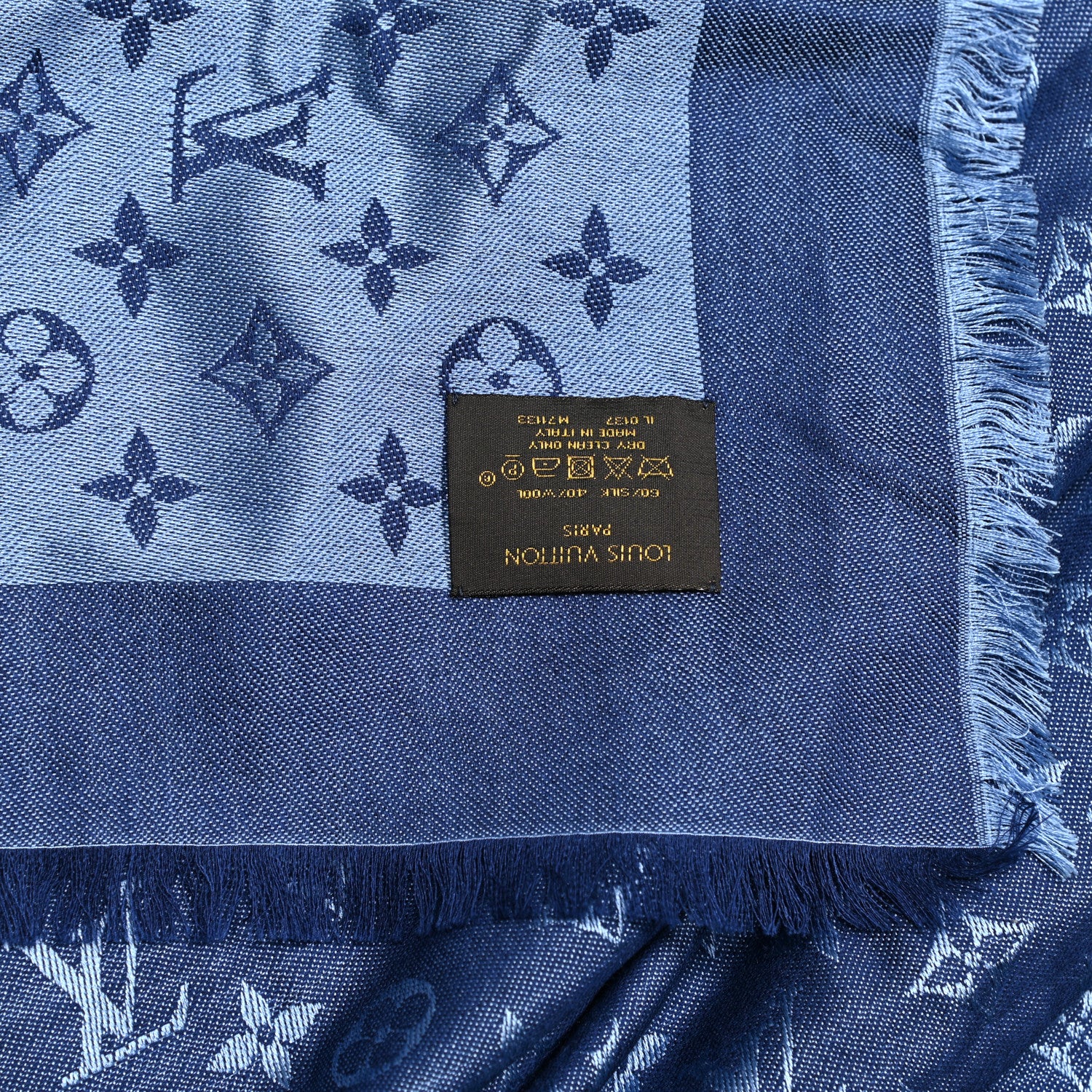 Louis Vuitton Silk Wool Monogram Denim Shawl Blue 4 of 5