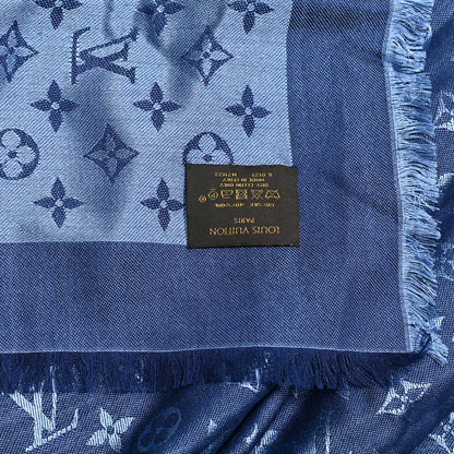 Louis Vuitton Silk Wool Monogram Denim Shawl Blue 4 of 5