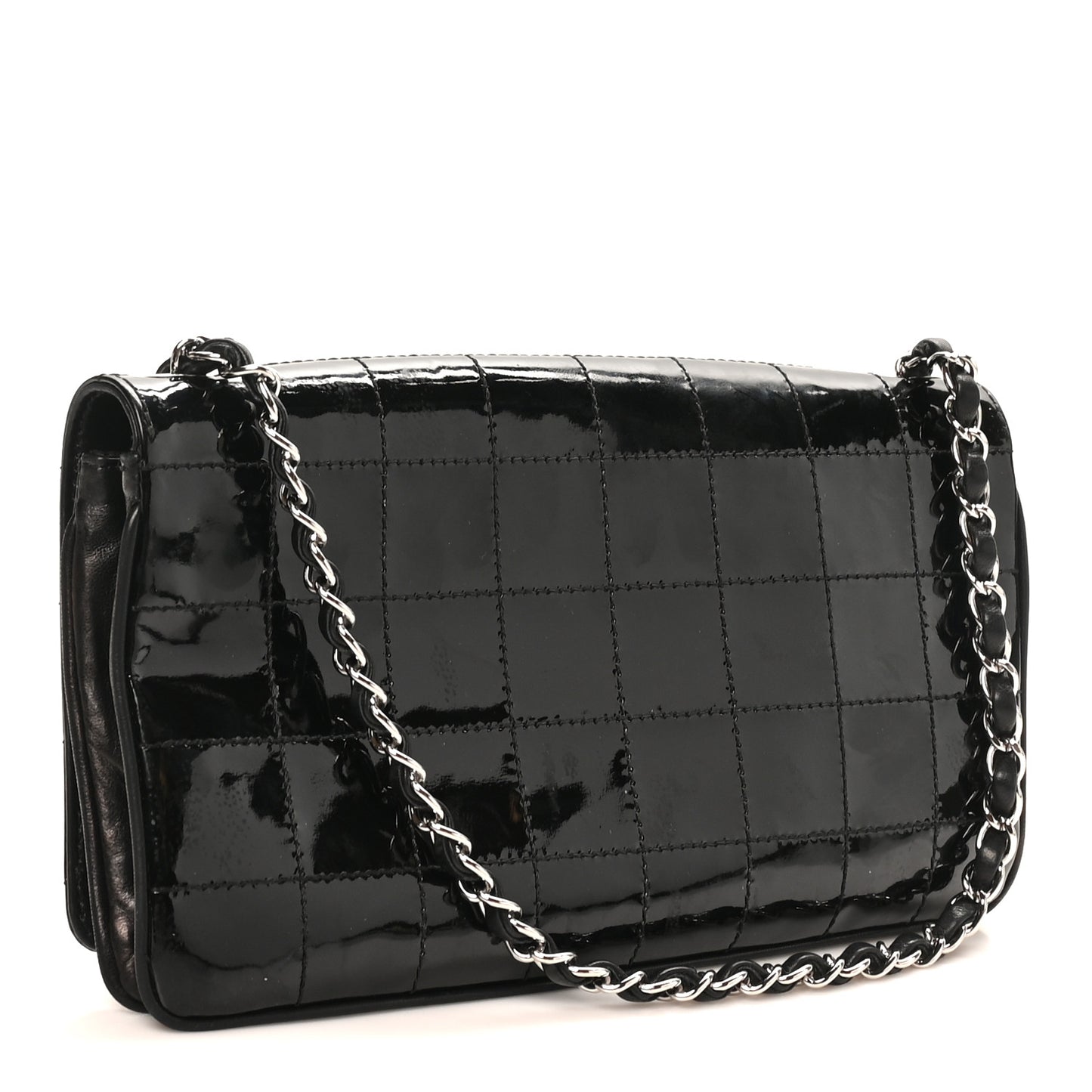 Patent Quilted Diagonal CC East West Chocolate Bar Flap Black