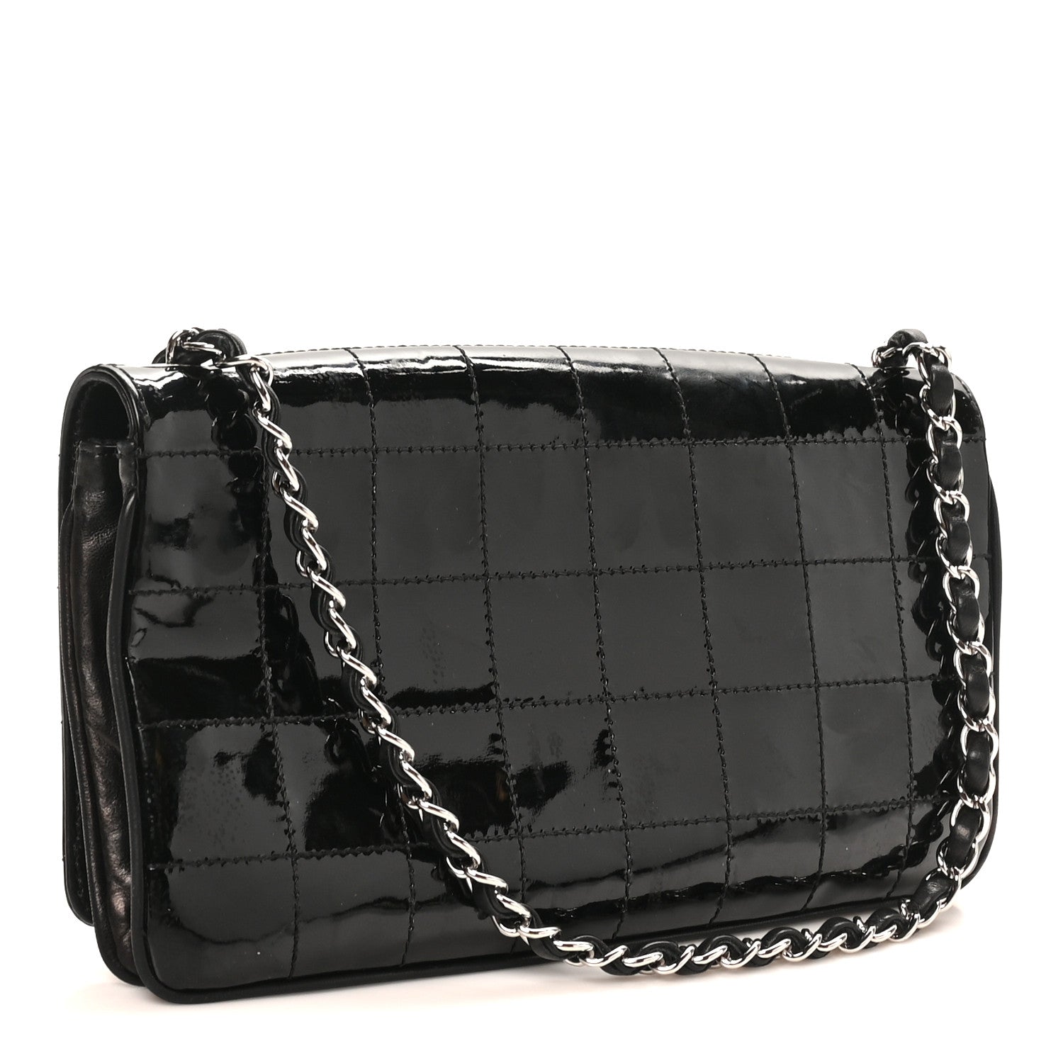 Chanel Patent Quilted Diagonal CC East West Chocolate Bar Flap Black 3 of 12