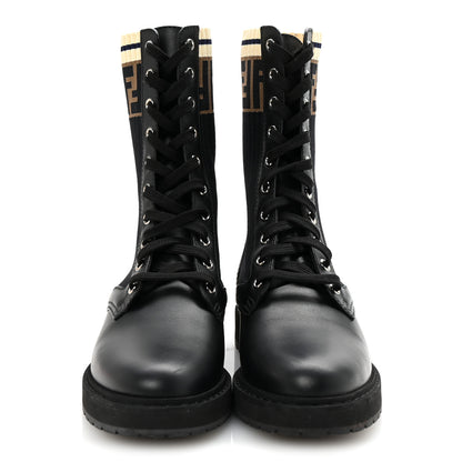 Fendi Calfskin Stretch Fabric Rockoko Biker Boots 37 Tobacco Black Marino 3 of 9
