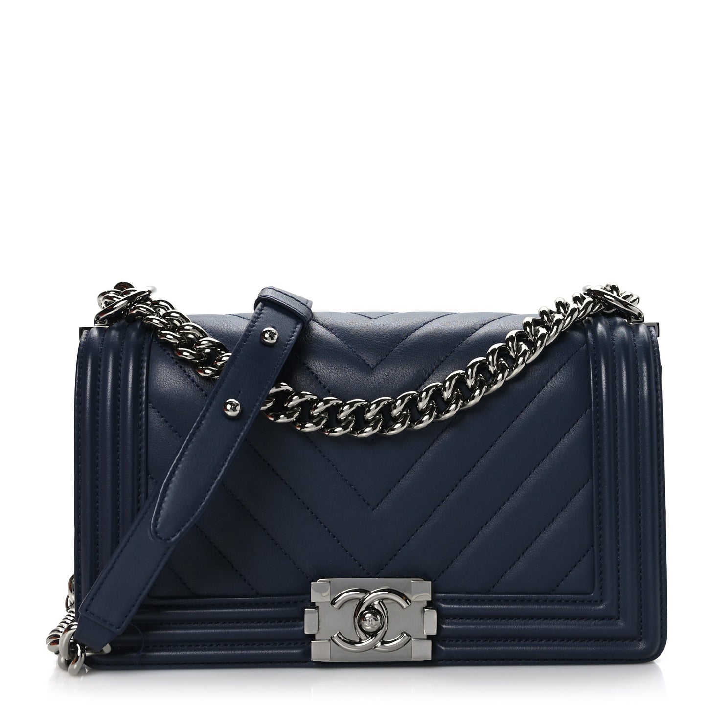 Lambskin Chevron Medium Boy Flap Dark Navy Blue