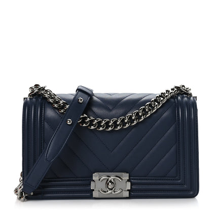 Chanel Lambskin Chevron Medium Boy Flap Dark Navy Blue 1 of 10