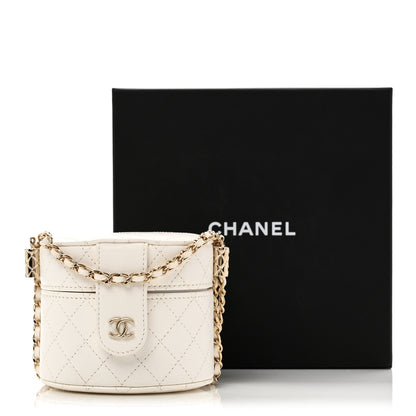 Chanel Lambskin Quilted Round Mini Vanity Case With Chain White 11 of 11