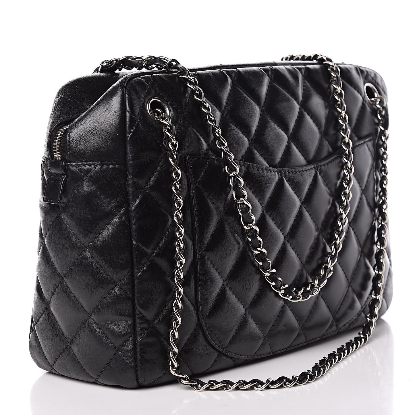 Lambskin Quilted Large Camera Case Black