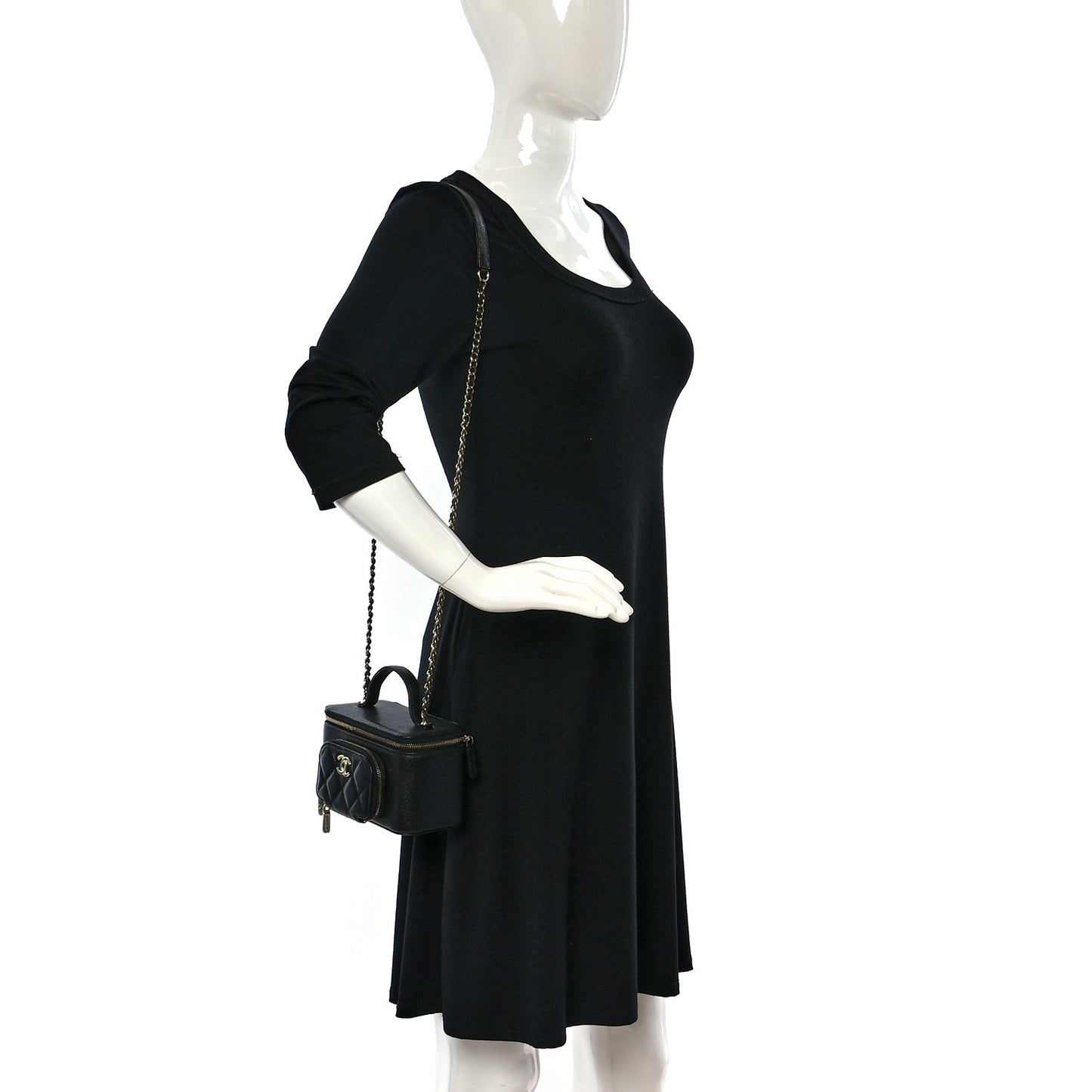 Caviar Quilted Top Handle Pocket Vanity Case Black