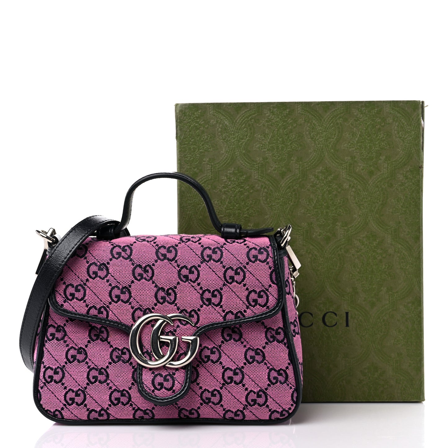 Monogram Multicolor Matelasse Diagonal Mini GG Marmont Top Handle Shoulder Bag Pink Blue