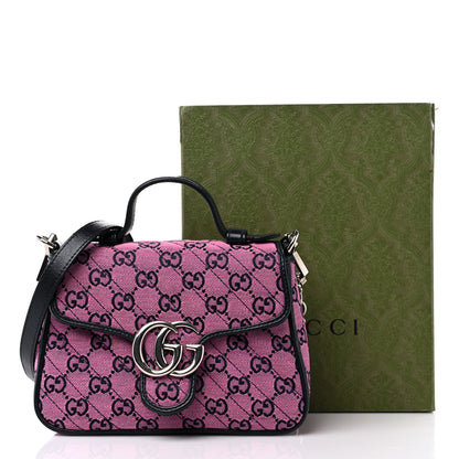 Gucci Monogram Multicolor Matelasse Diagonal Mini GG Marmont Top Handle Shoulder Bag Pink Blue 12 of 12