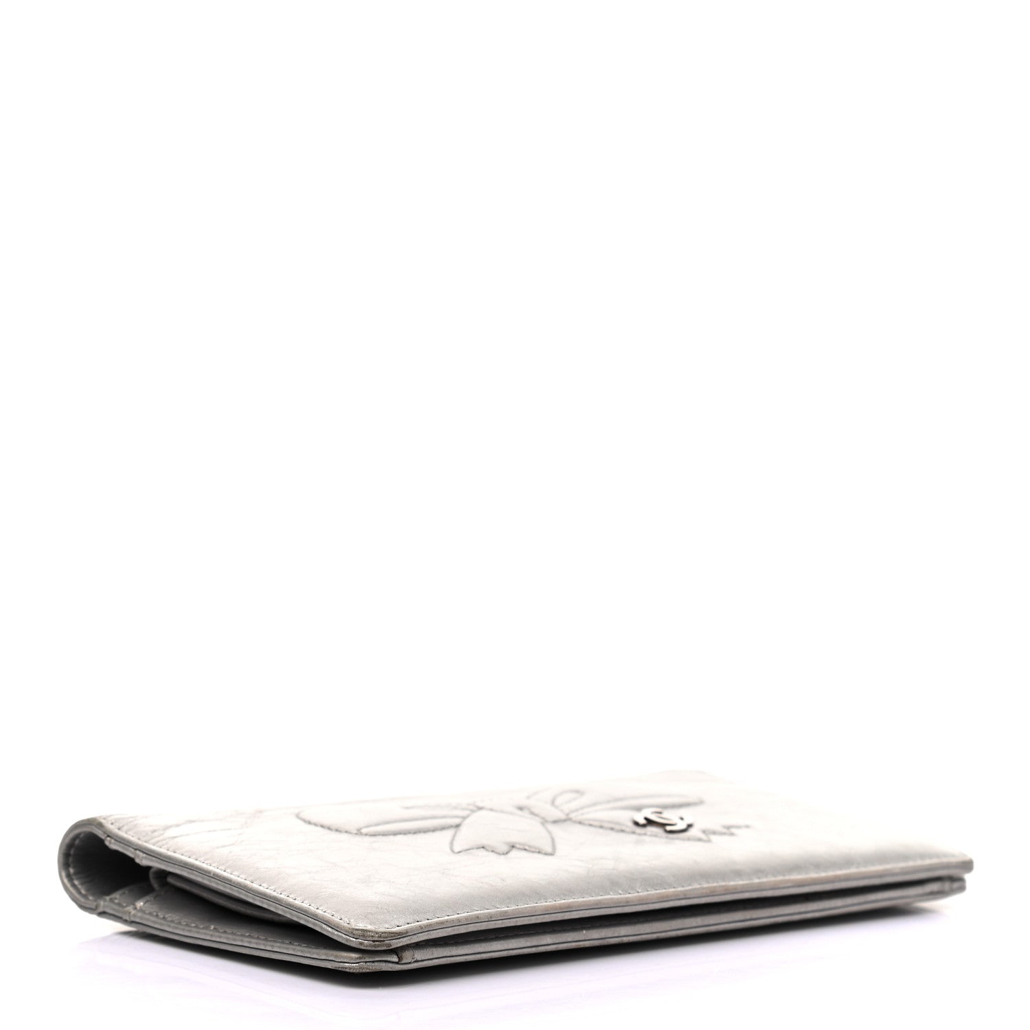 Chanel Metallic Aged Calfskin CC Bow Wallet Silver 3 of 7