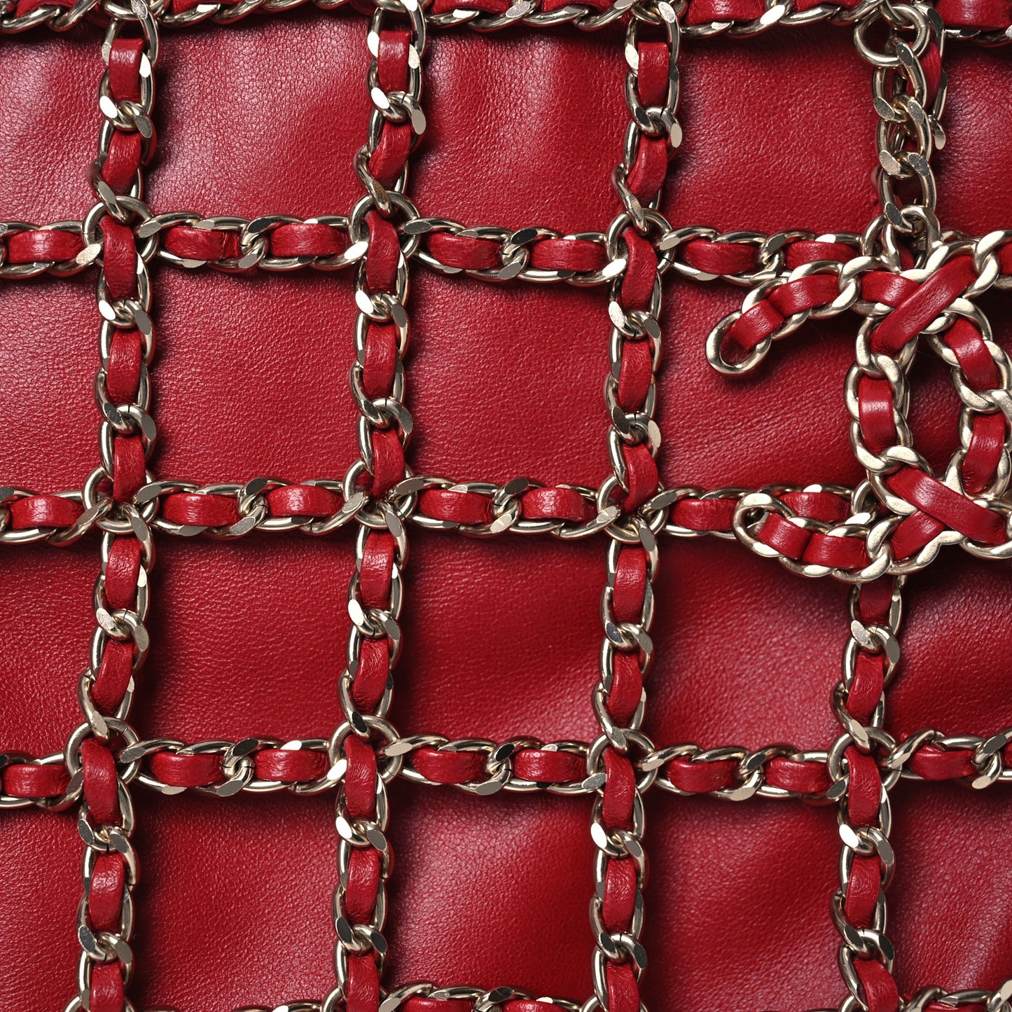Lambskin Large Shopping Chain Tote Red
