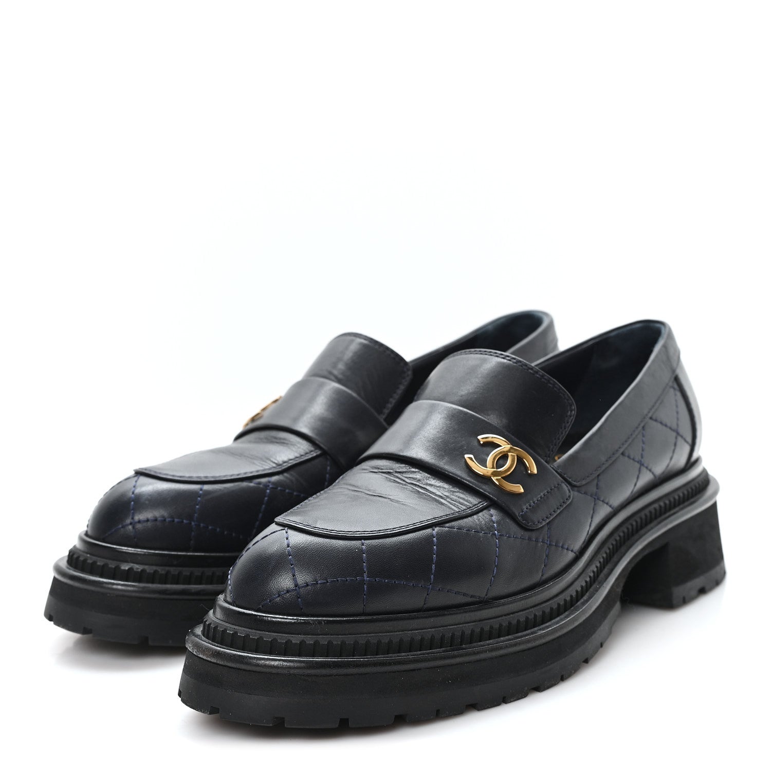 Chanel Calfskin Quilted CC Mocassin Loafers 38 Black 4 of 9
