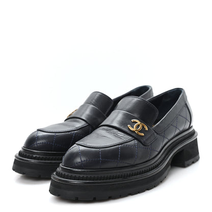 Chanel Calfskin Quilted CC Mocassin Loafers 38 Black 4 of 9