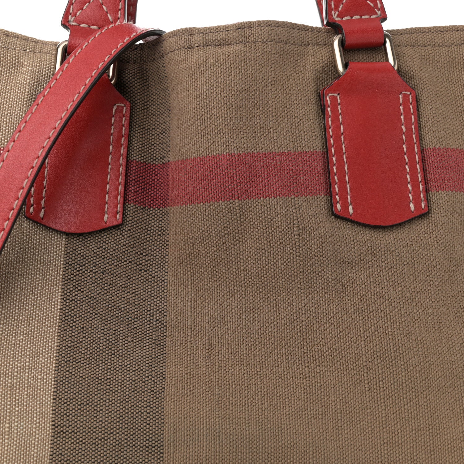 Burberry Canvas Mega Check Medium Tottenham Brit Tote Cadmium Red 7 of 10