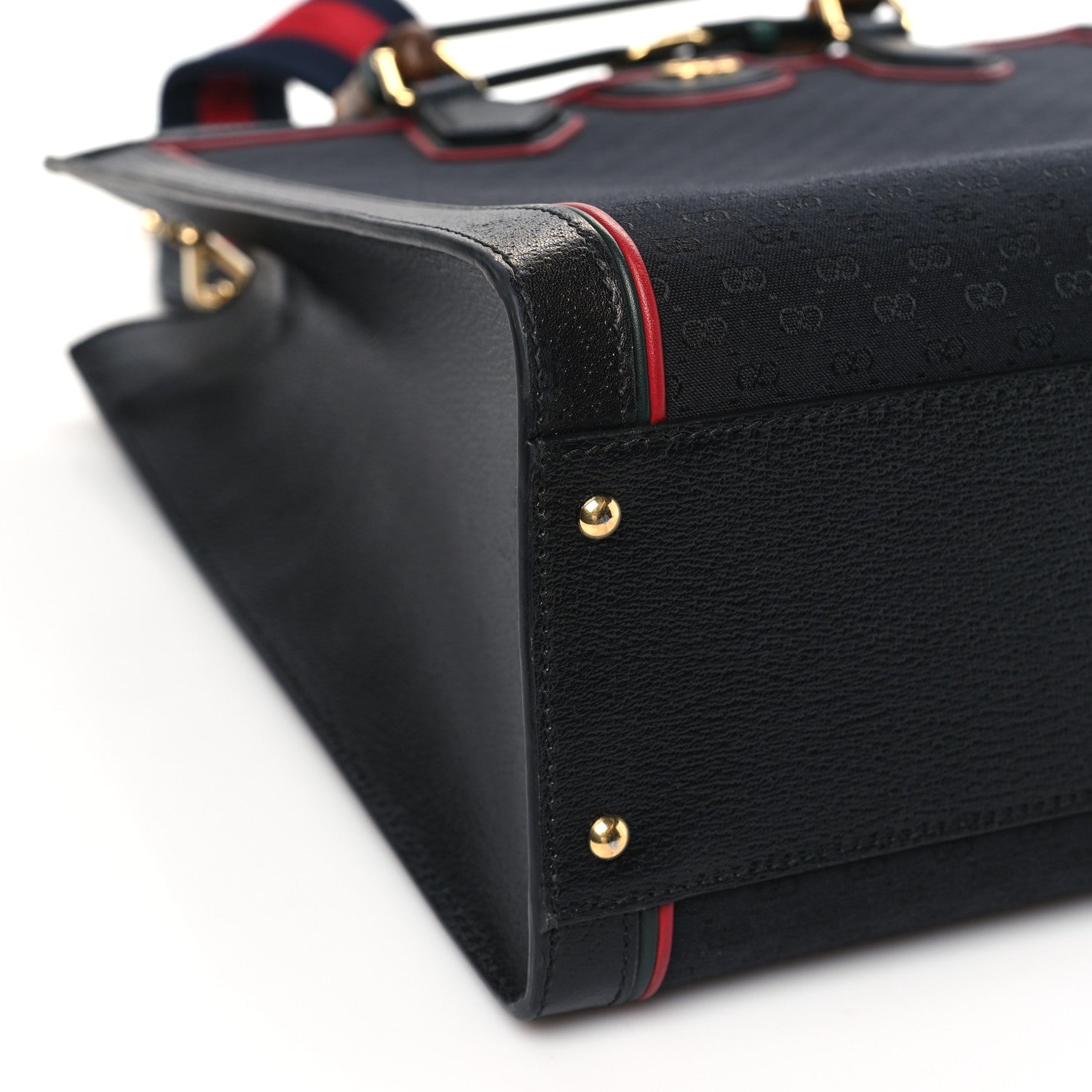 Gucci Mini Vintage GG Supreme Monogram Textured Dollar Calfskin Web Large Diana Tote Bag Black 9 of 10