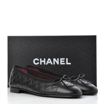 Chanel Aged Calfskin Quilted CC Cap Toe Ballerina Flats 39 Black 12 of 12