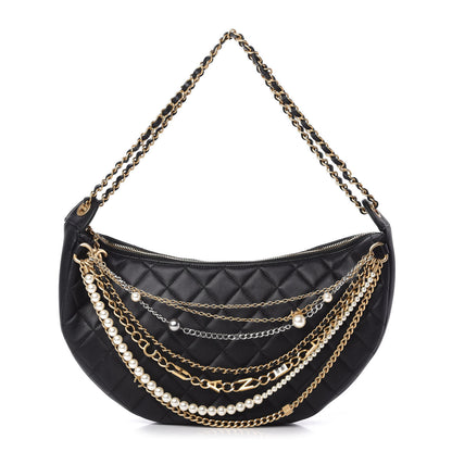 Chanel Lambskin Quilted All About Chains Hobo Black 1 of 10