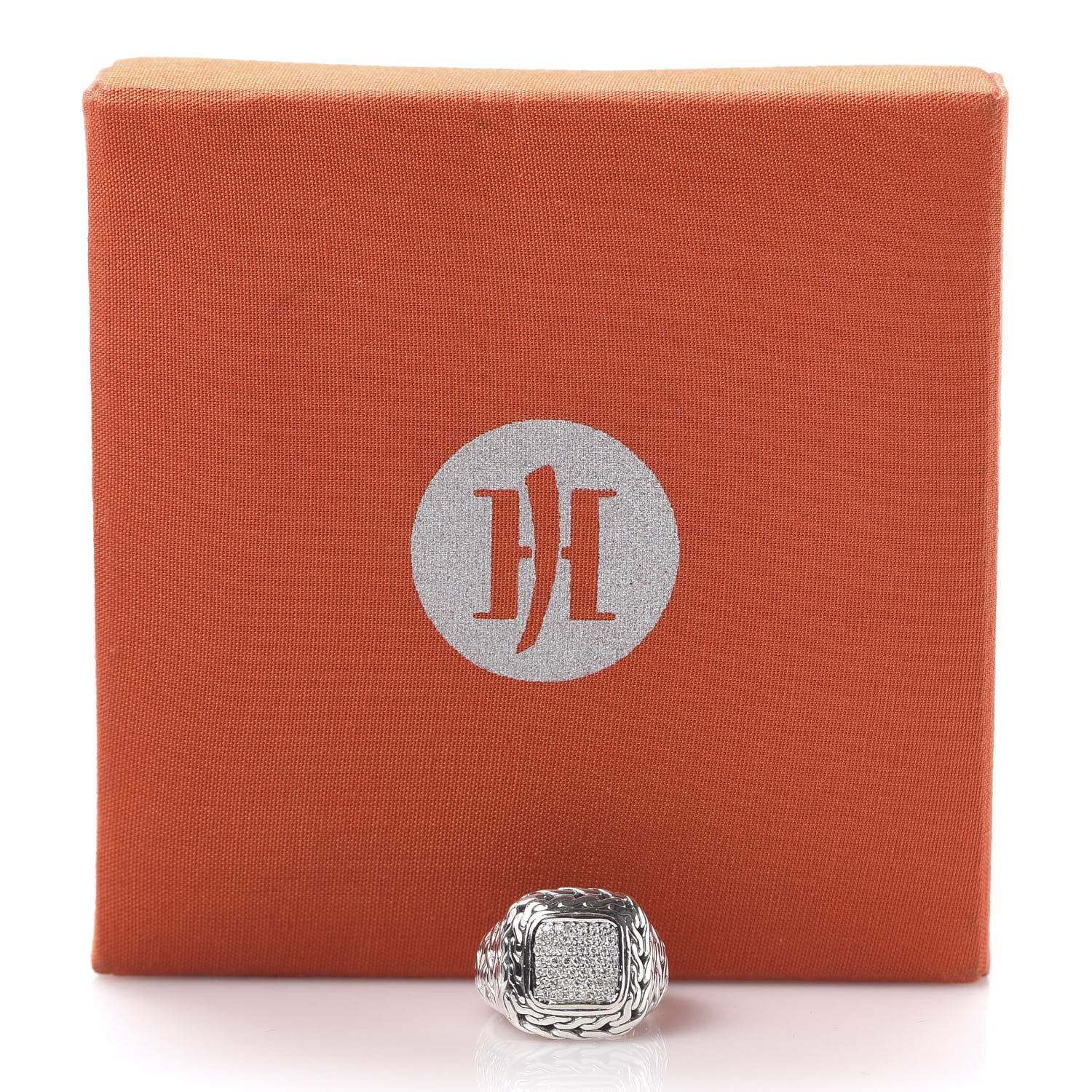 John Hardy Sterling Silver 18K Yellow Gold Diamond Classic Chain Square Ring 52 6 7 of 7