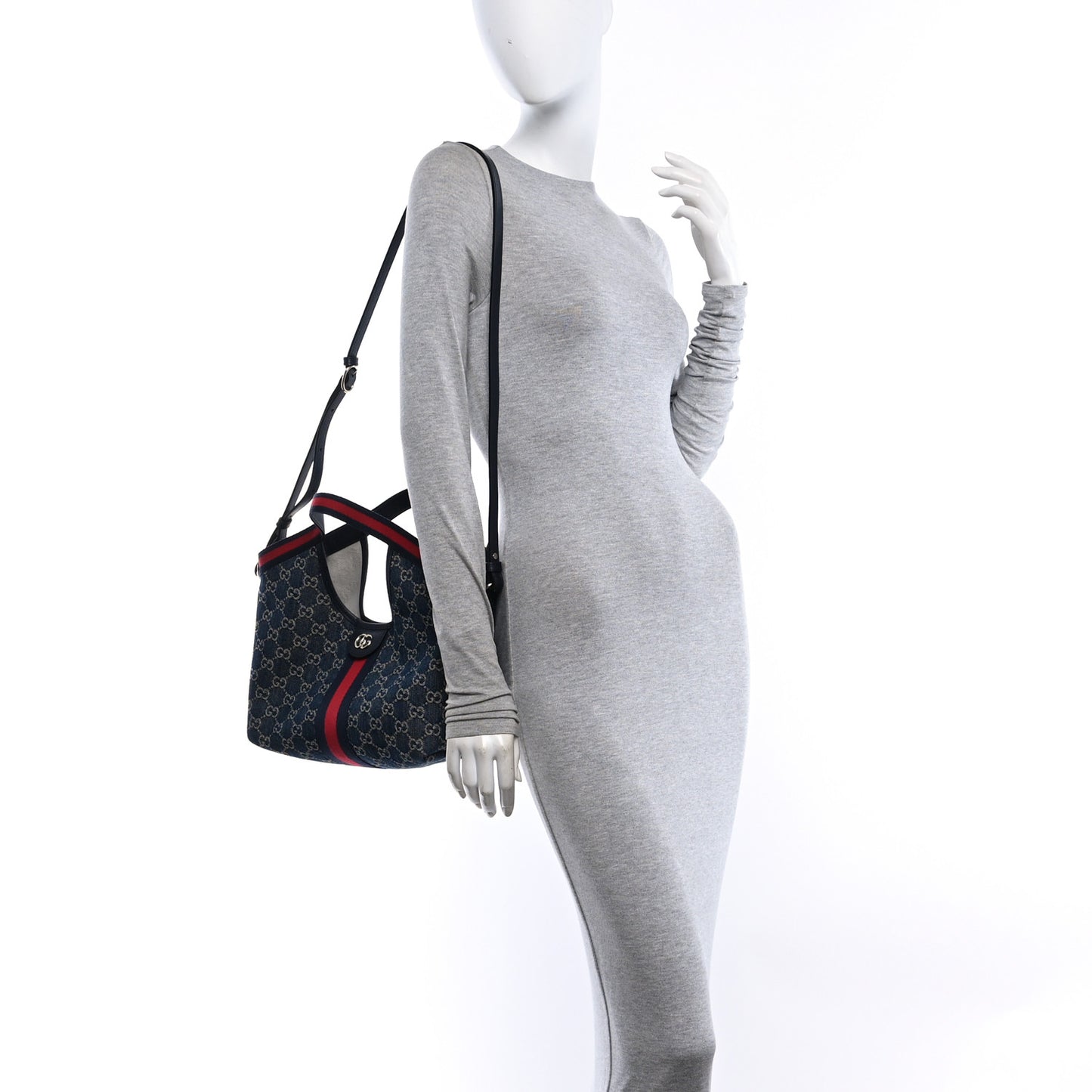 Denim GG Monogram Web Small Giglio Tote Blue White