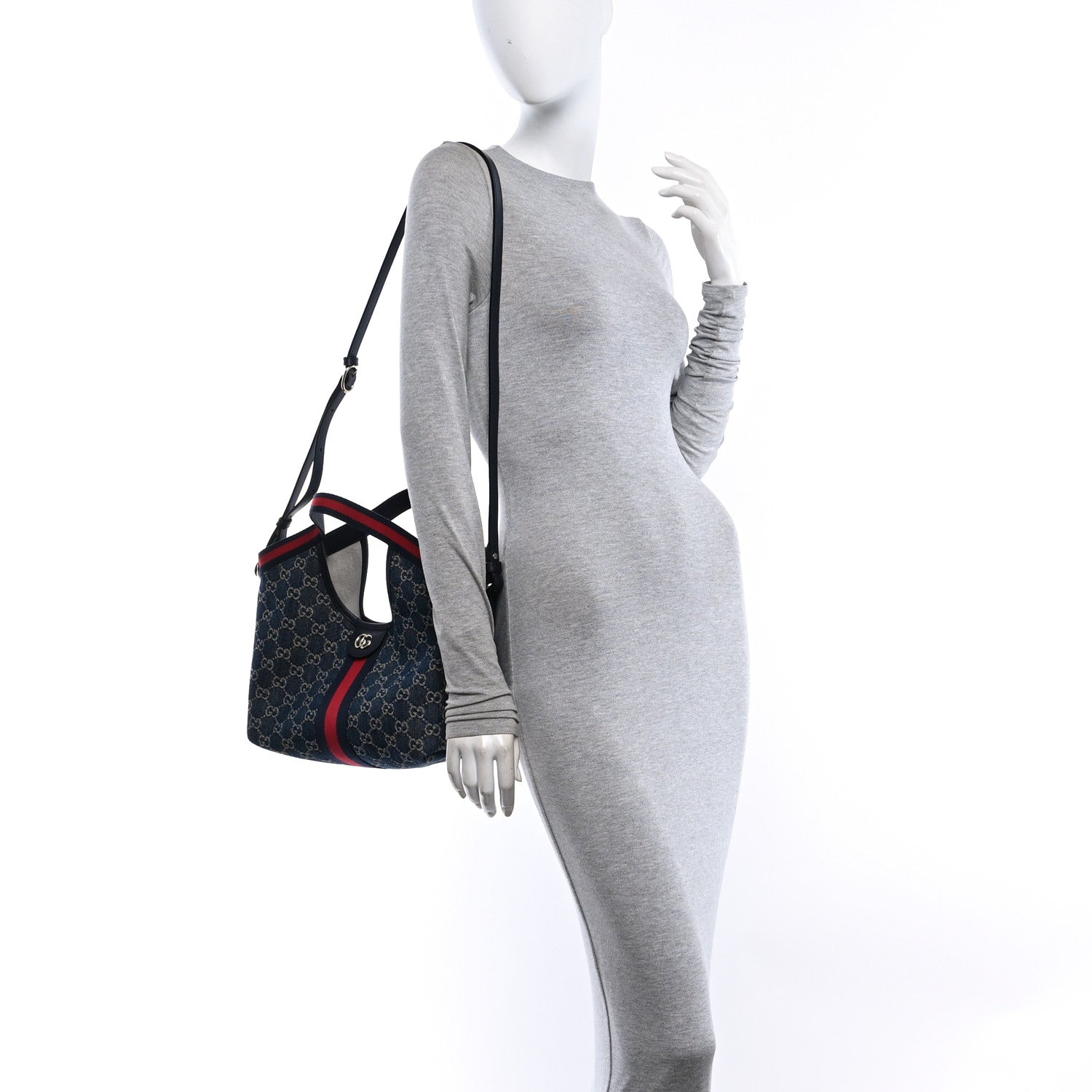 Gucci Denim GG Monogram Web Small Giglio Tote Blue White 2 of 10
