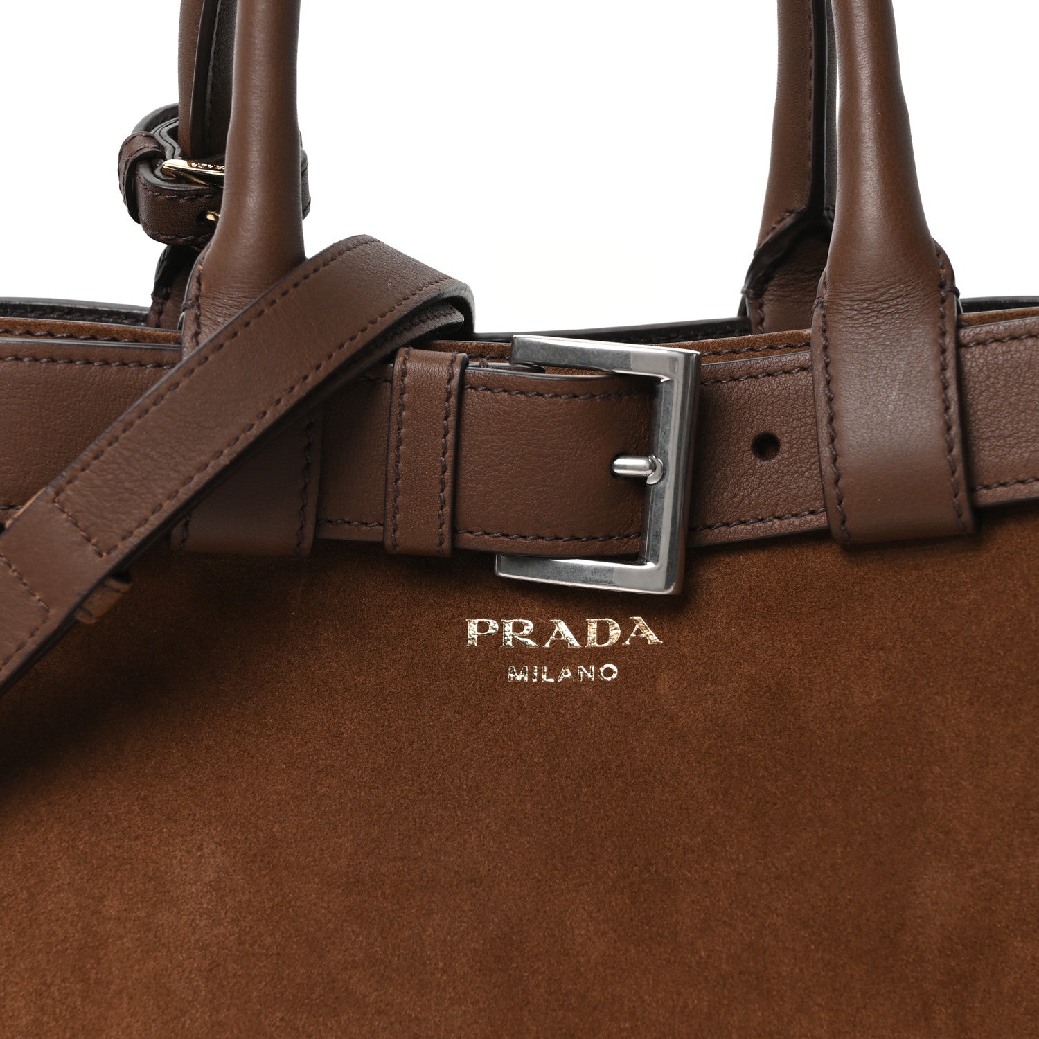 Prada Scamosciato Small Buckle Bag With Belt Cocoa Brown 7 of 9