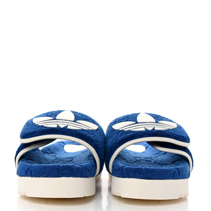 Gucci X ADIDAS Terry Cloth Trefoil GG Monogram Mens Platform Sandals 10 Oriental Blue Mystic White 2 of 7
