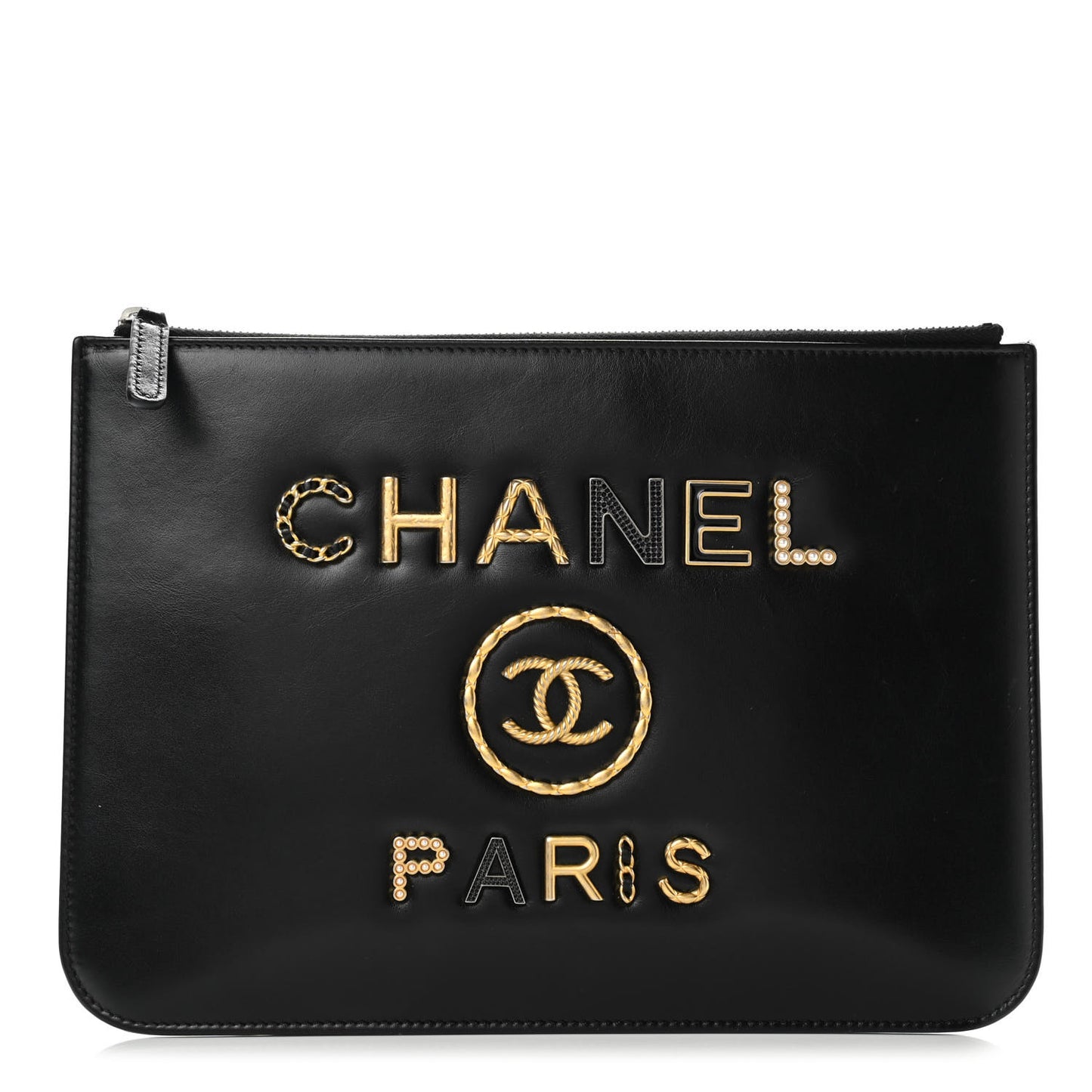 Aged Calfskin Medium Charms Deauville Pouch Black