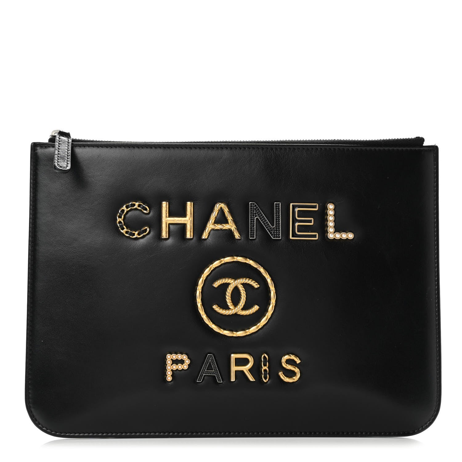 Chanel Aged Calfskin Medium Charms Deauville Pouch Black 1 of 9
