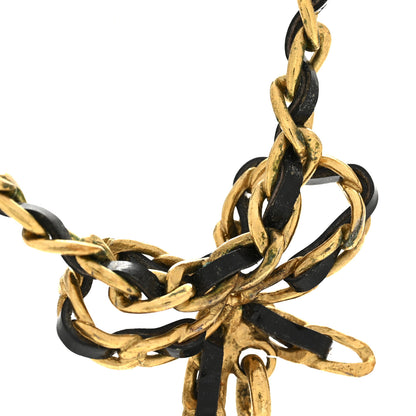 Chanel Metal Lambskin Chain Bow Medallion Necklace Black Gold 7 of 7