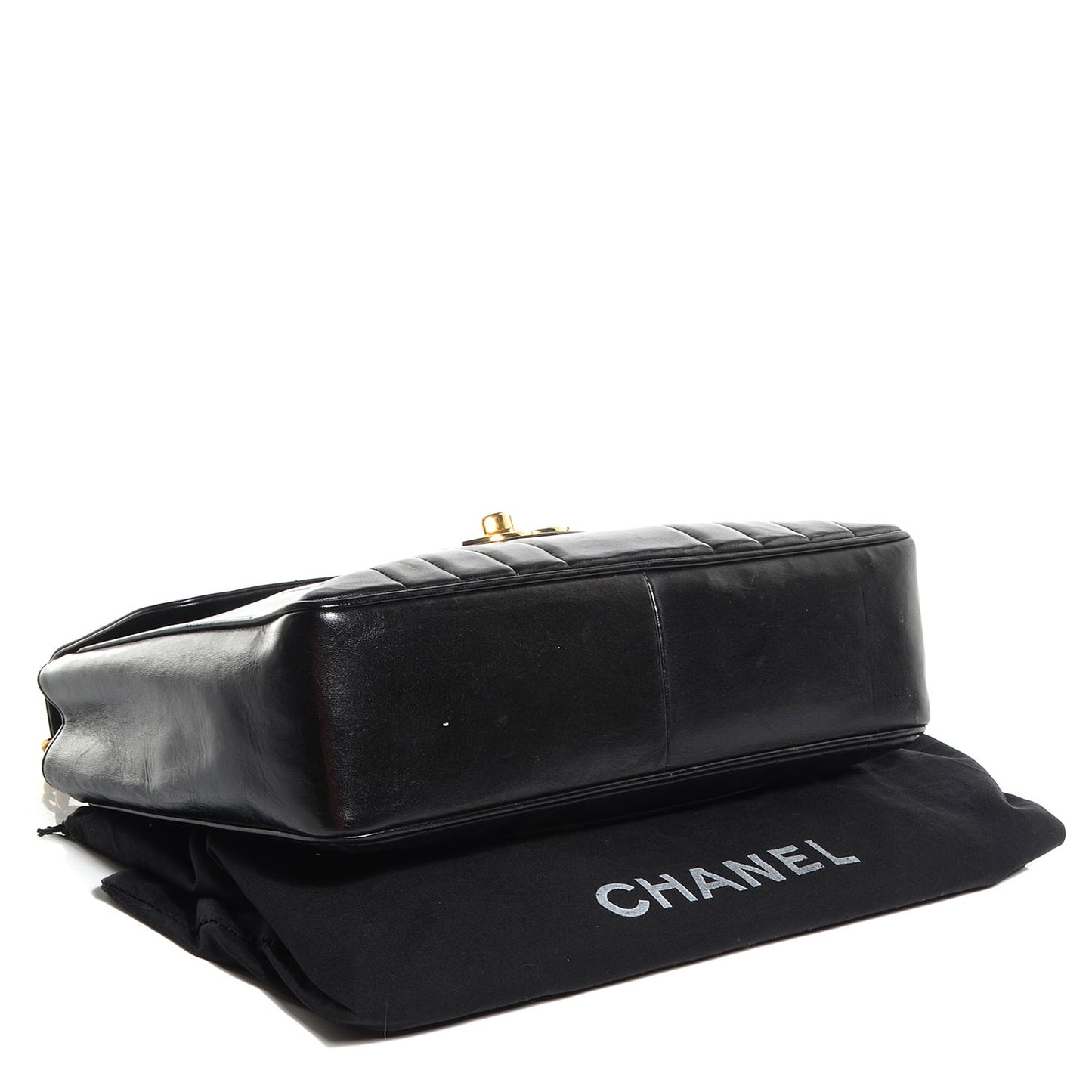Lambskin Vertical Quilt Jumbo Flap Black
