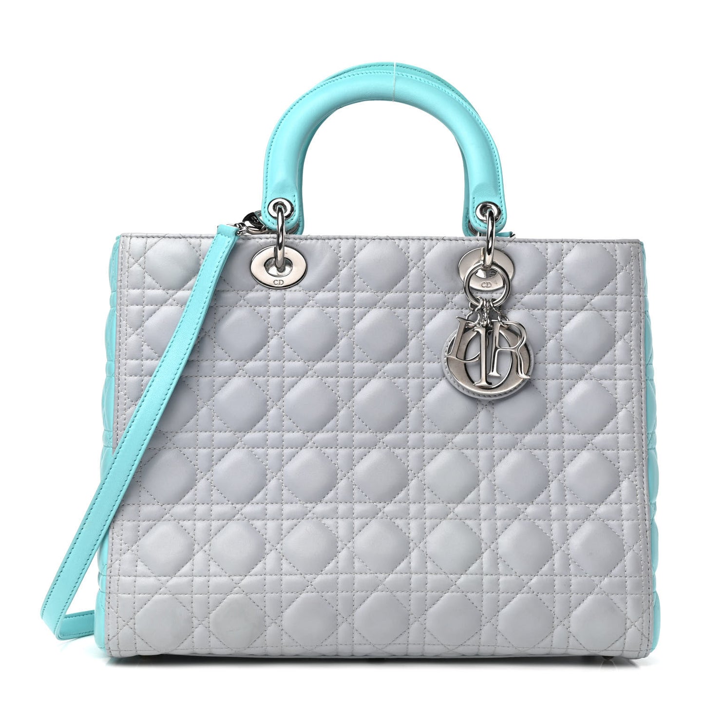 Lambskin Cannage Large Bi-Color Lady Dior Grey Turquoise