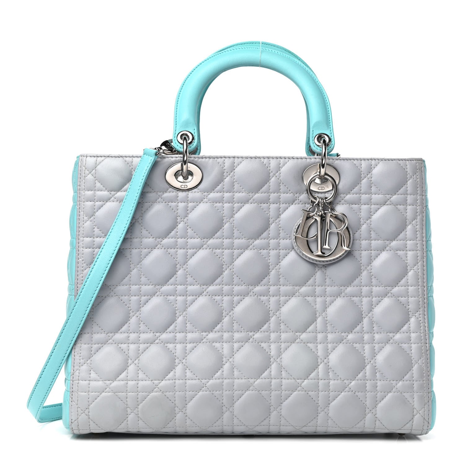 Christian Dior Lambskin Cannage Large Bi-Color Lady Dior Grey Turquoise 1 of 10