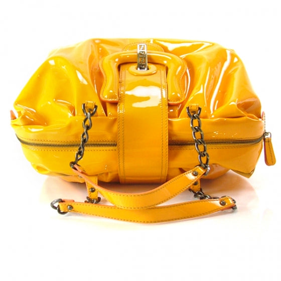 Fendi Patent B Bag Bowler Tote Yellow 4 of 12