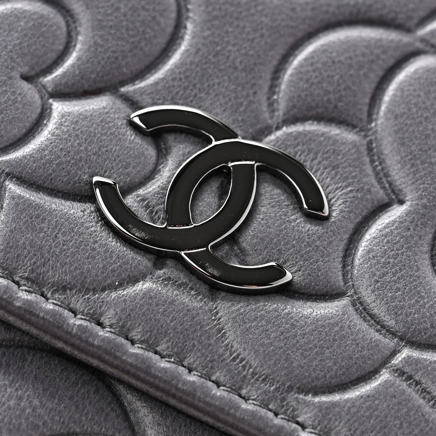 Chanel Lambskin Camellia Embossed Small Double Wallet Grey 11 of 14