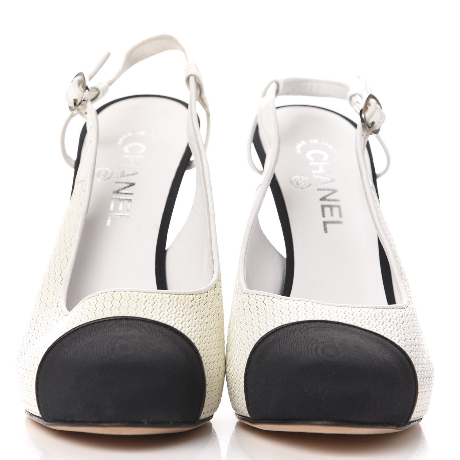 Chanel Grosgrain Cap Toe CC Slingback Pumps 41 Black Cream 2 of 11