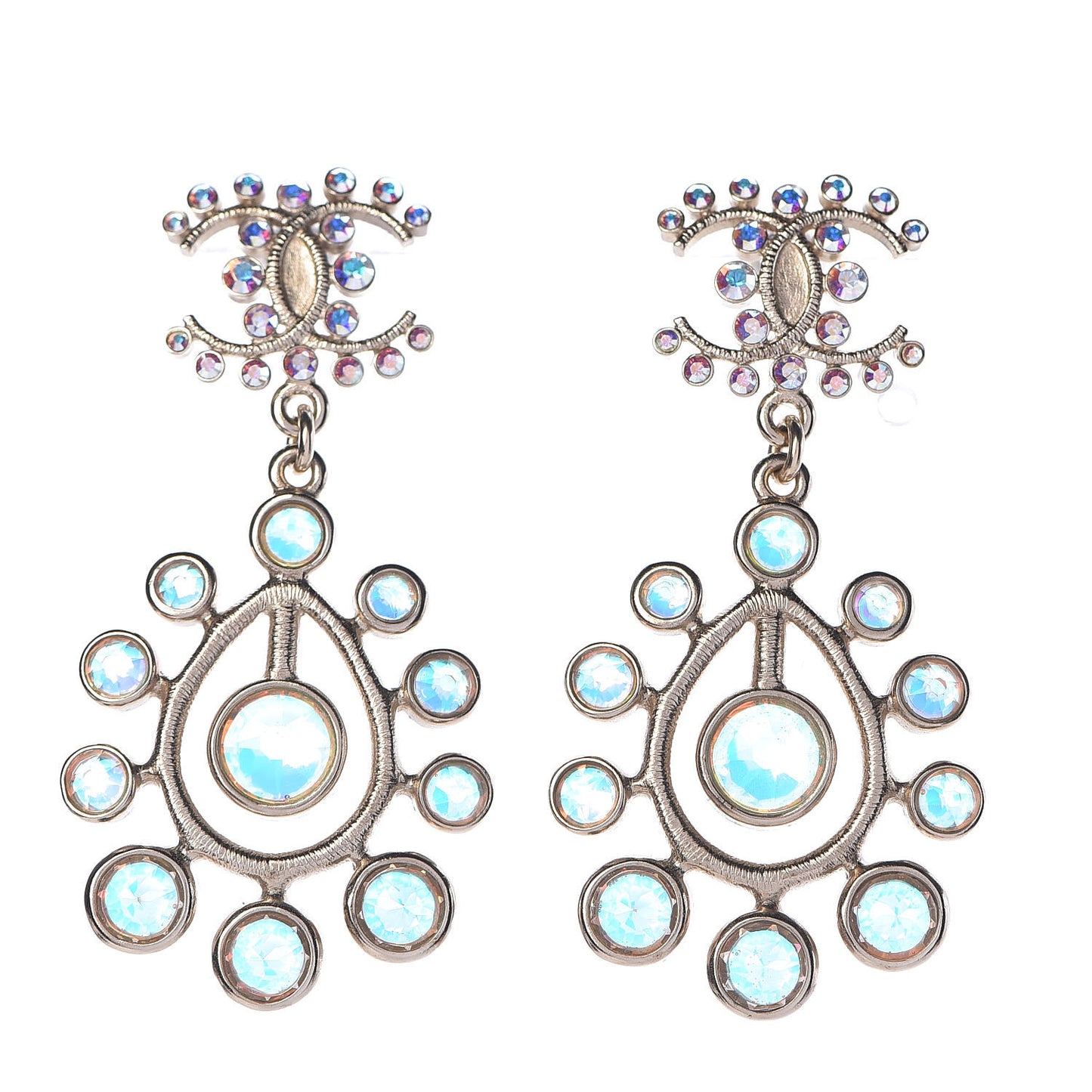 Iridescent Crystal CC Drop Earrings Gold