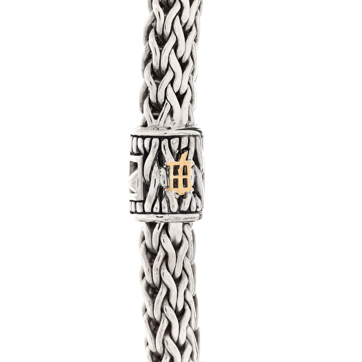 John Hardy Sterling Silver 18K Yellow Gold Diamond 7.5mm Classic Chain Necklace 4 of 5