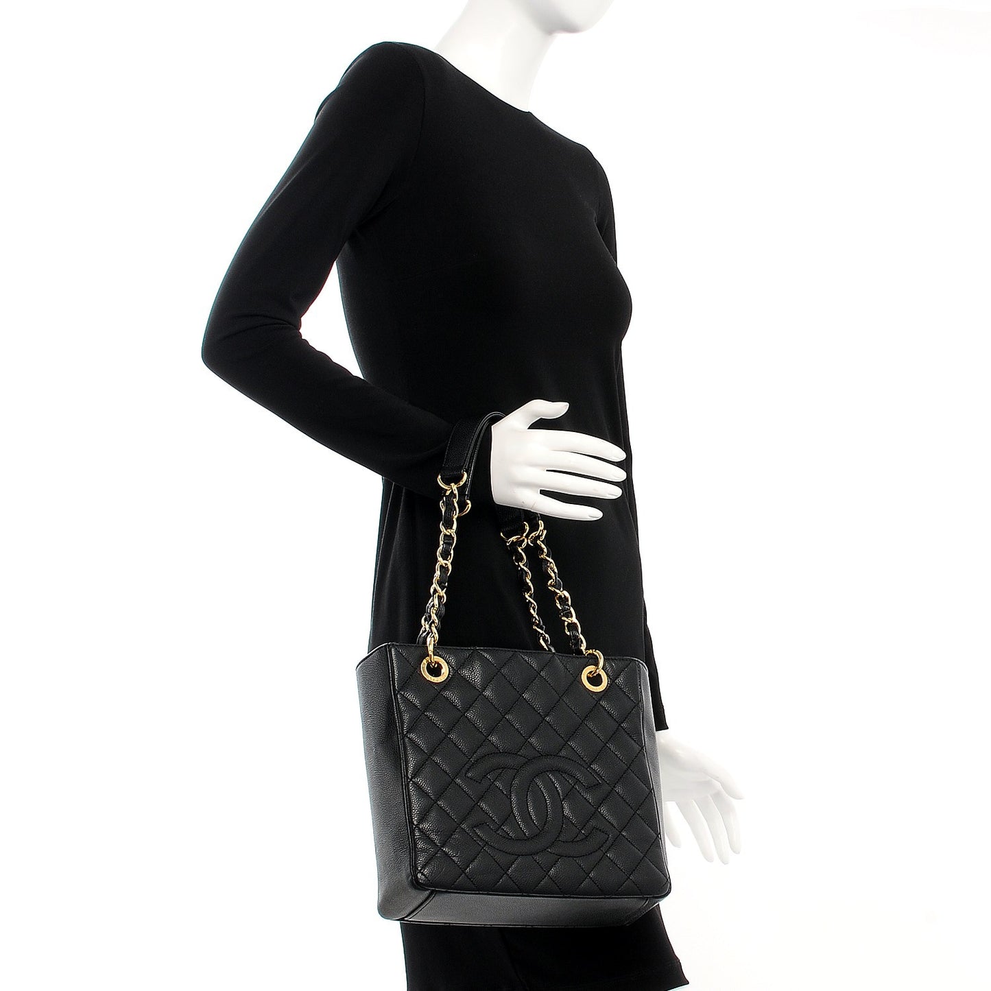 Caviar Quilted Petit Shopping Tote PST Black