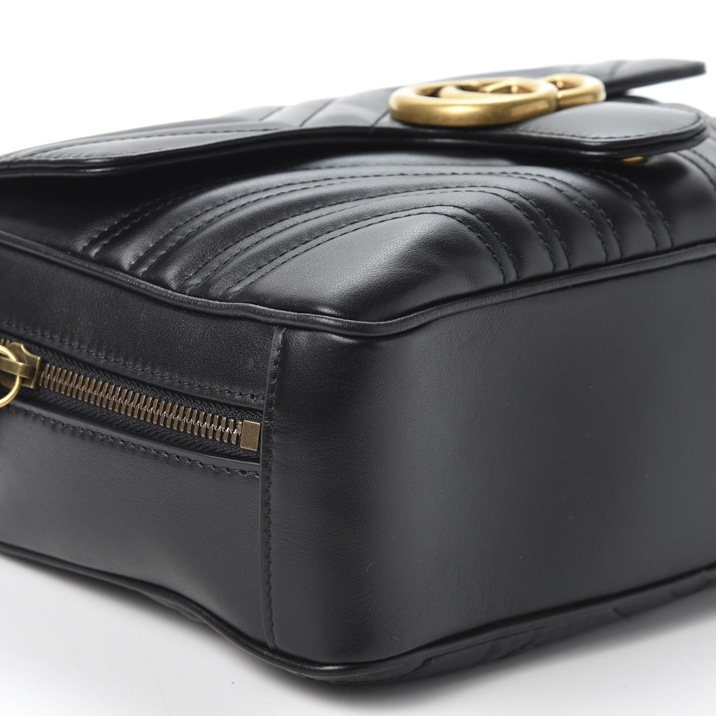 Calfskin Matelasse Sylvie Web Small GG Marmont Top Handle Shoulder Bag Black