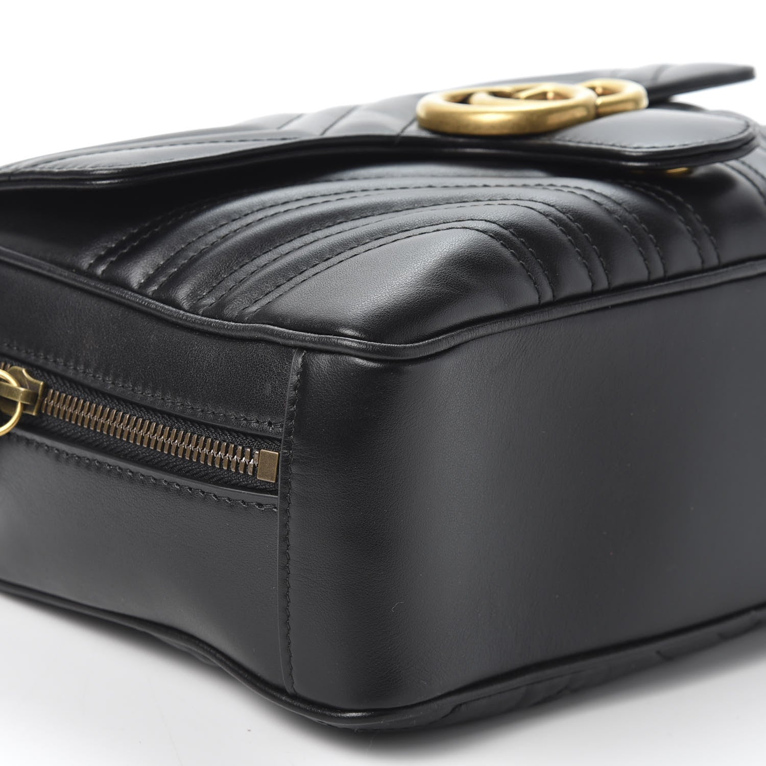 Gucci Calfskin Matelasse Sylvie Web Small GG Marmont Top Handle Shoulder Bag Black 5 of 9