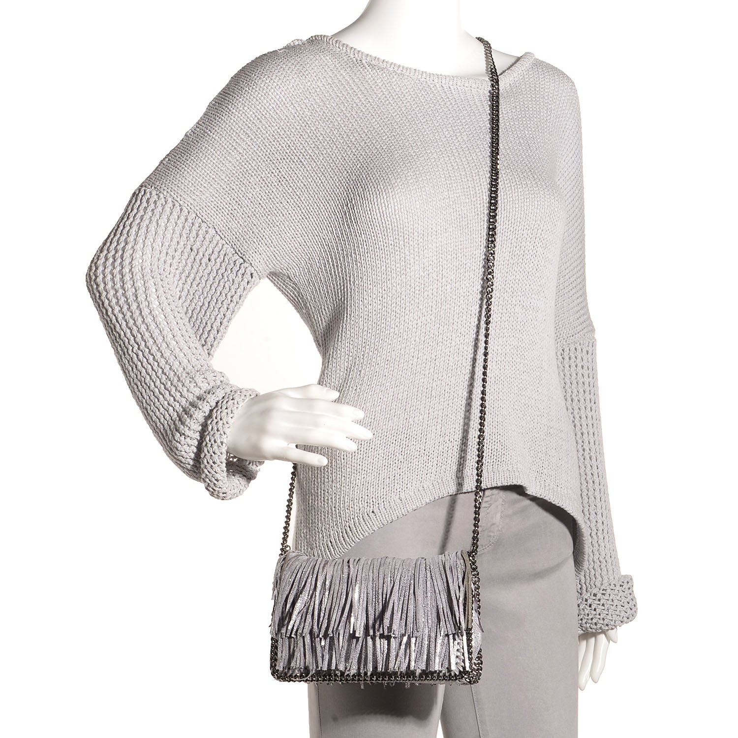 Stella McCartney Faux Suede Fringe Falabella Crossbody Platinum 2 of 8