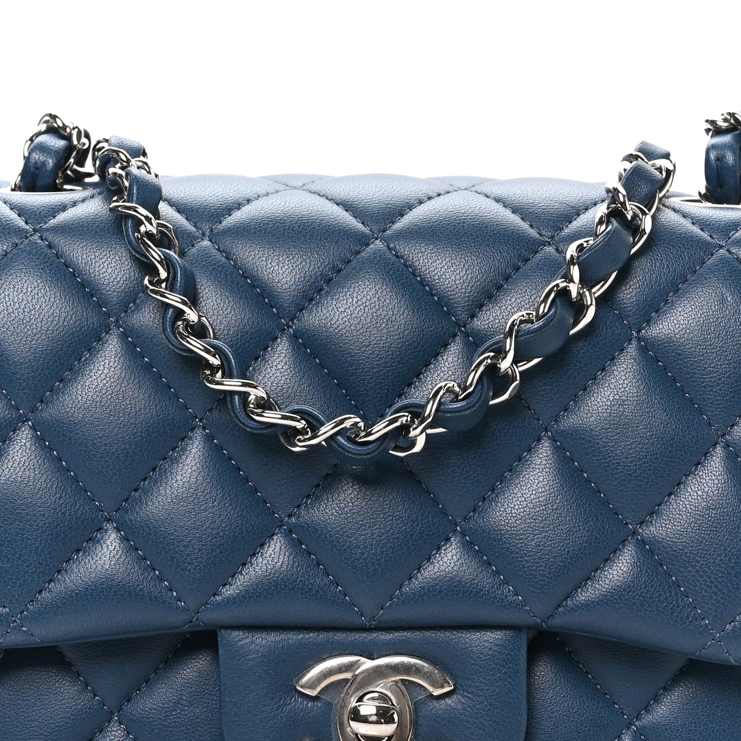 Lambskin Quilted Mini Square Flap Navy