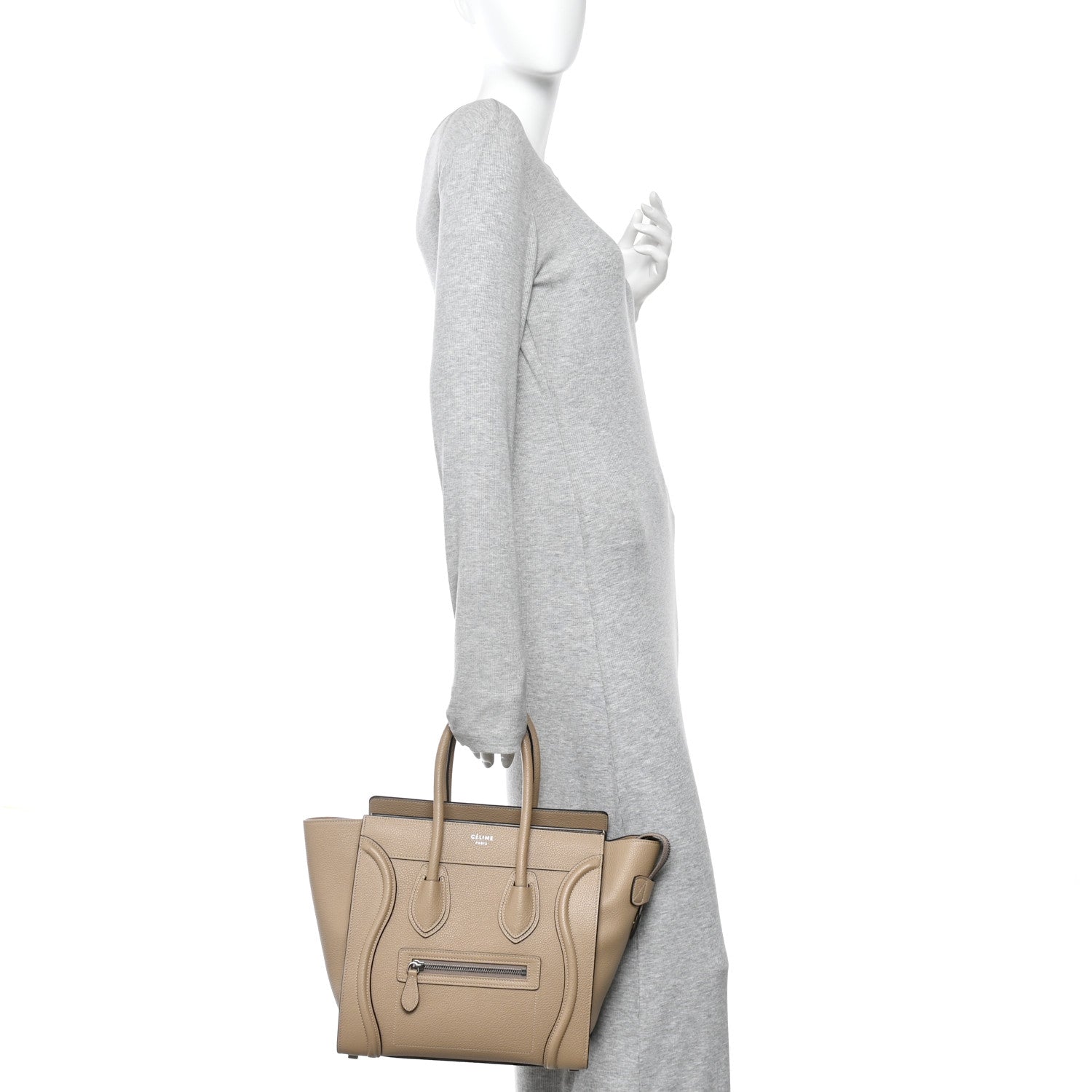 Celine Drummed Calfskin Micro Luggage Dune 2 of 9