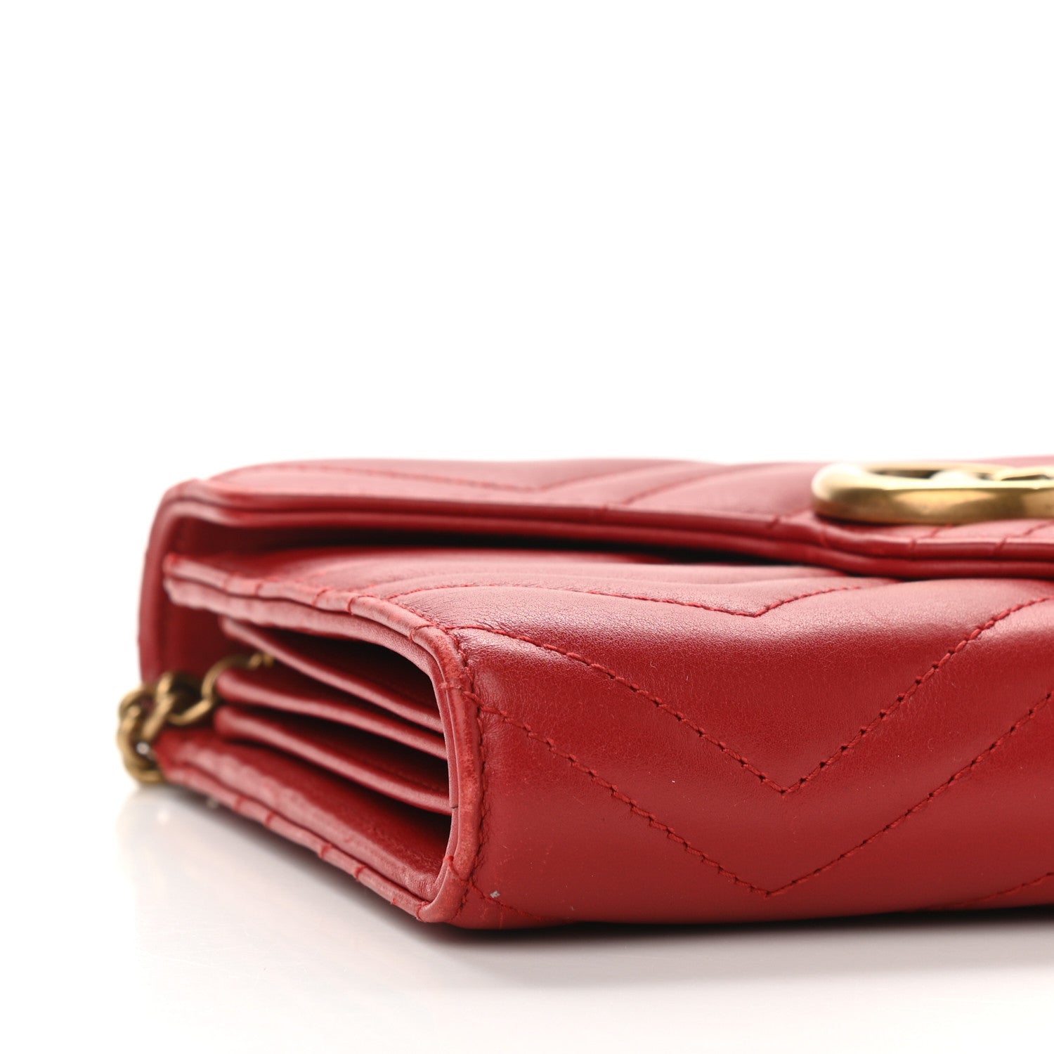 Gucci Calfskin Matelasse GG Marmont Chain Wallet Hibiscus Red 10 of 12