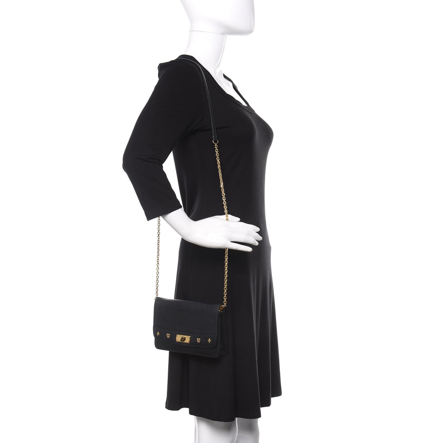 Grained Calfskin Studded Crossbody Bag Black