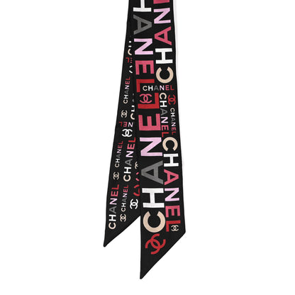 Chanel Silk Twill Slim Logo Bandeau Scarf Black 2 of 4