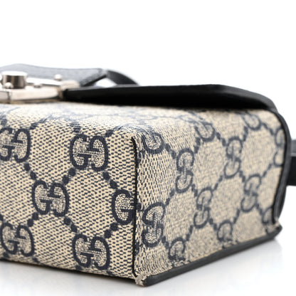 Gucci GG Supreme Monogram Textured Dollar Calfskin Web Mini Padlock Top Handle Shoulder Bag Beige Blue 10 of 11